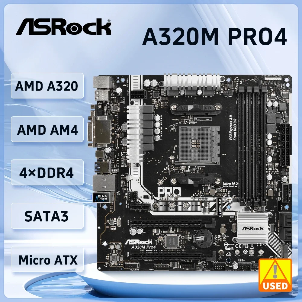 ASROCK A320M Pro4 A320 A320M Motherboard DDR4 64GB AM4 support AMD Ryzen 5600 5700 5500 5900X 4300 1600 cpu M.2 Micro ATX