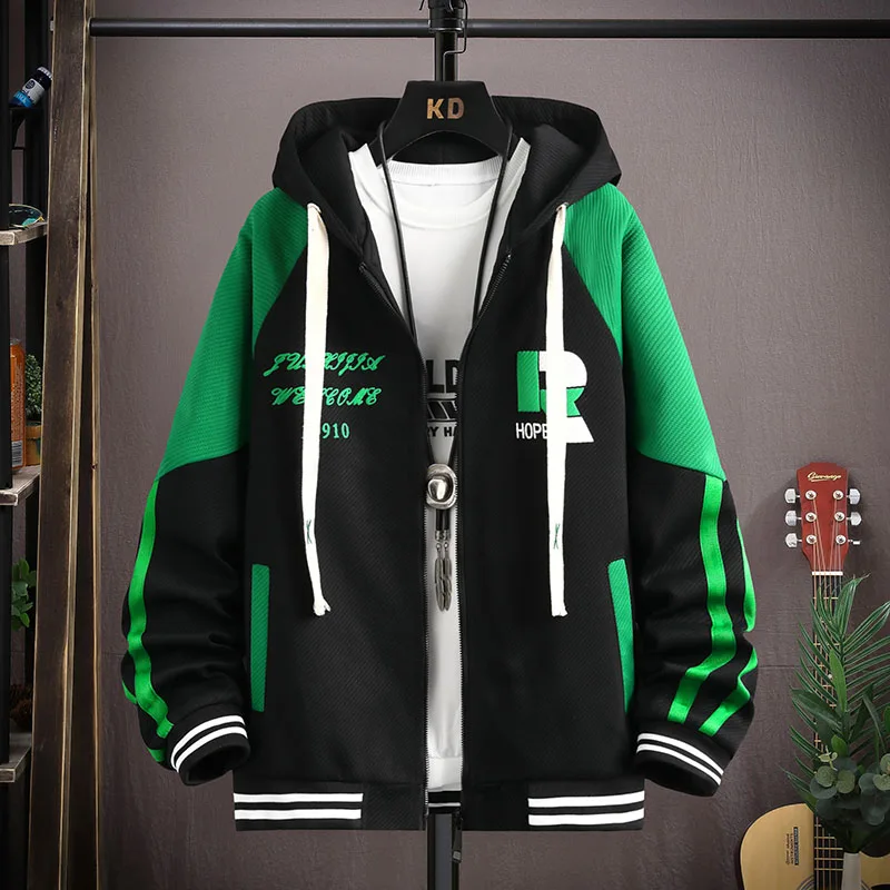 

Мужская демисезонная толстовка-кардиган American Sle с капюшоном, повседневная спортивная свободная куртка с буквенным принтом, модная, на молнии, с длинными рукавами