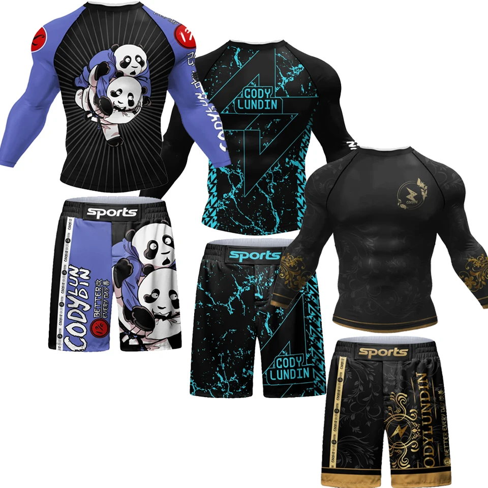 

3D Print Custom MMA Clothing Men's Groups Jiu Jitsu Rashguard T-shirt+Shorts Muay Thai Boxing Combat Uniform Brazil Tracksuits