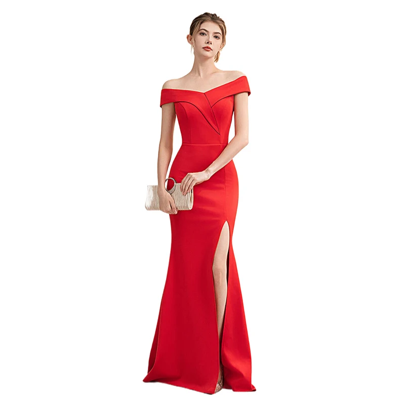 Damen Off-Shoulder Meerjungfrauen-Abendkleid Langes Kleid für Braut, Toast, Bankett, Party, Cocktail, Hochzeit, Formelle Elegante Dinner-Kleider 2026 – Detail 1
