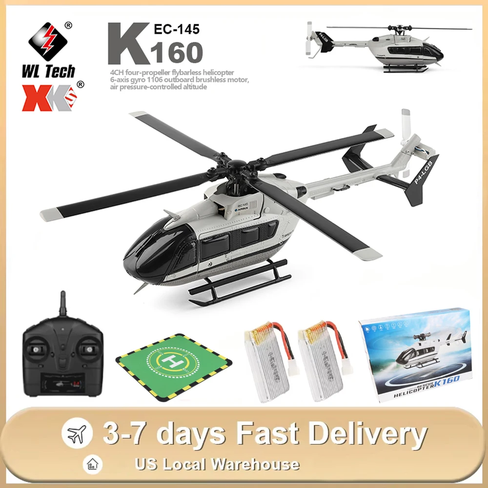 

WLtoys K160 4CH RC Helicopter EC-145 6-Axis Gyro Brushless Fixed Altitude Model Airplane Simulation Remote Control Toys US Ship