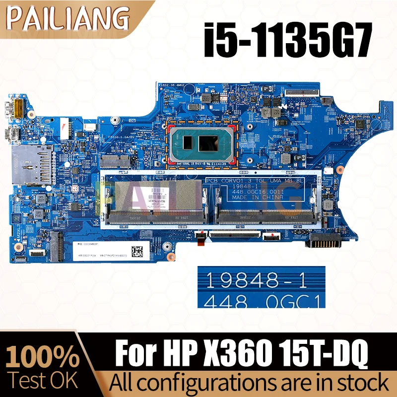 For HP X360 15T-DQ Notebook Mainboard 19848-1 SRK05 i5-1135G7 M21775-601 Laptop Motherboard Full Tested