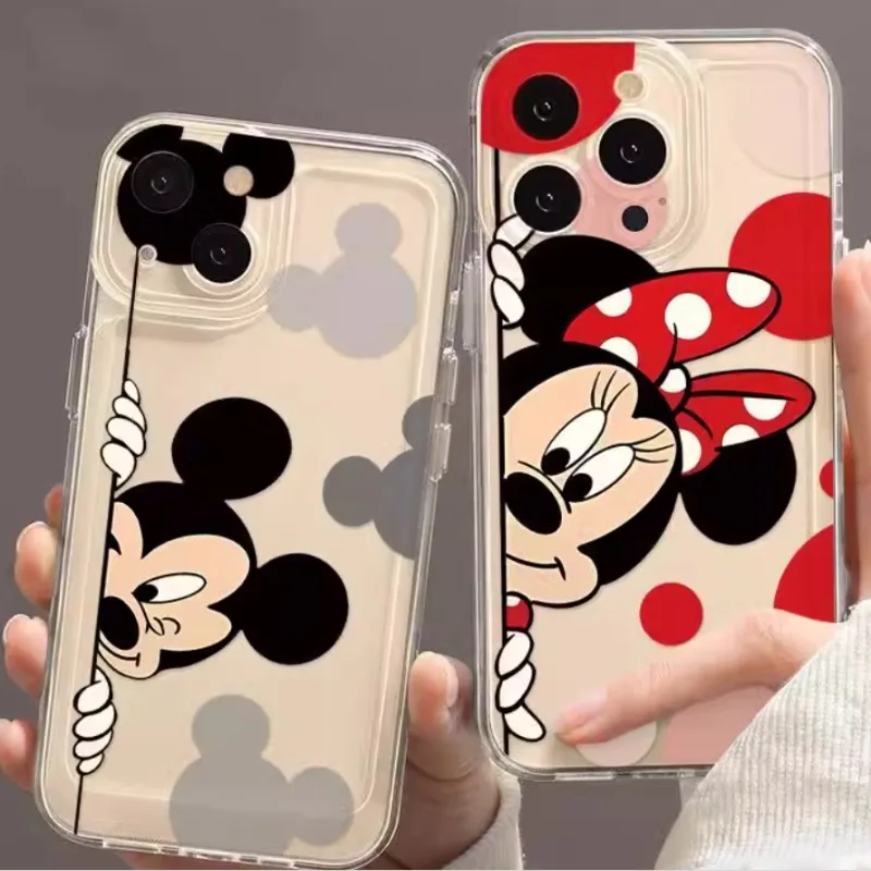 Anime Couples Mickey Phone Case Kawaii for Iphone 16 15 14 13 12 Pro Max Plus Minnie Cute Transparent All-inclusive Soft Shell