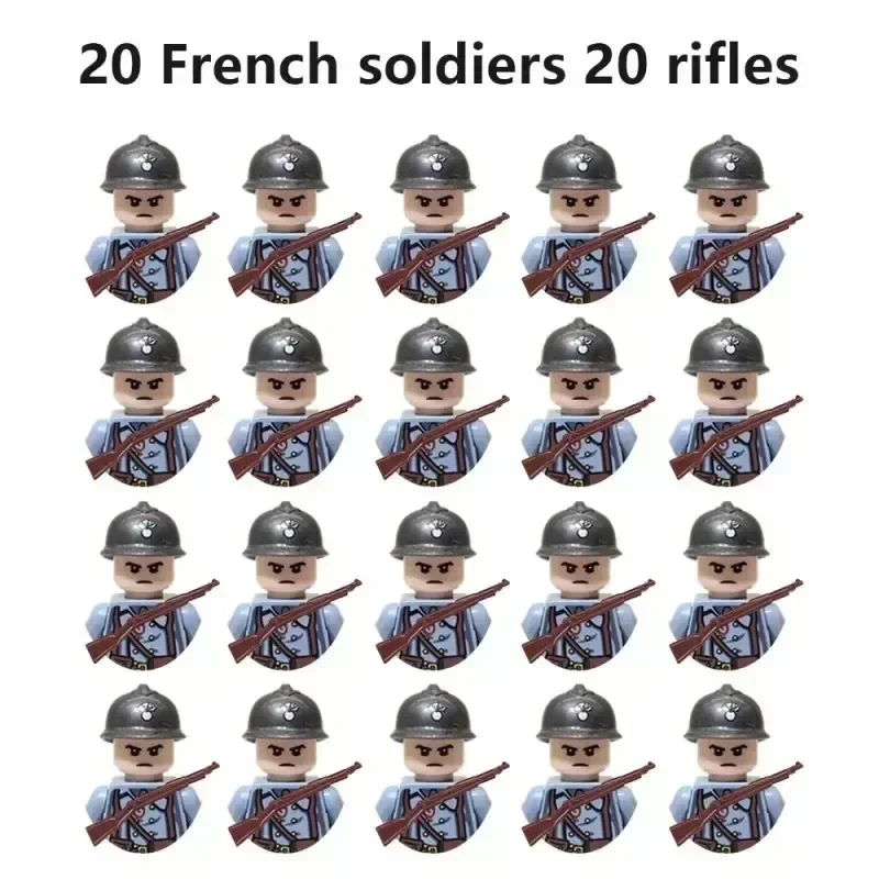 20-teiliges WWII Militär-Actionfiguren-Bausteinset Alliierte Streitkräfte Armeemänner Soldaten Multipack Kampfpaket Modellspielzeug Geschenk – Detail 2