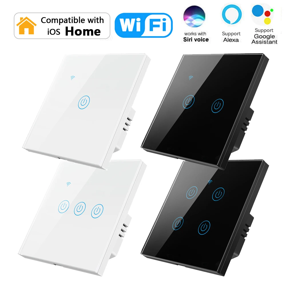 for HomeKit WiFi Smart Switch 1/2/3/4 Gang Neutral Wire Touch Sensor LED Light Wall Switches Smart Home Voice for Alexa Google