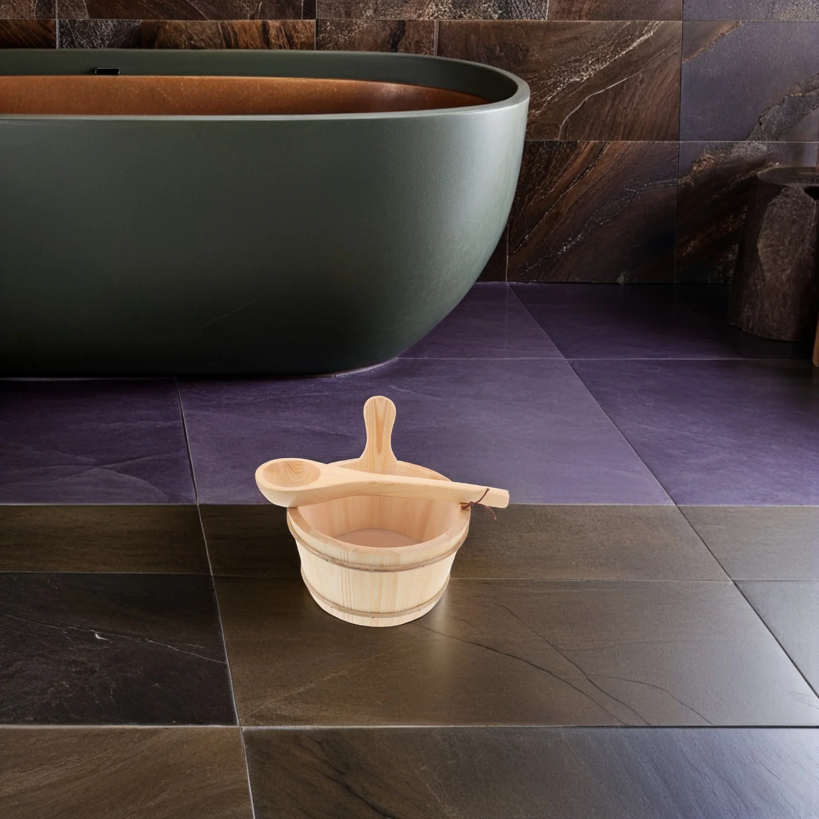 

1 Set Wooden Sauna Bucket 4L With Handle Solid Wood Material Includes Ladle Inner Liner Small Bucket For Home Spa Bath Sauna