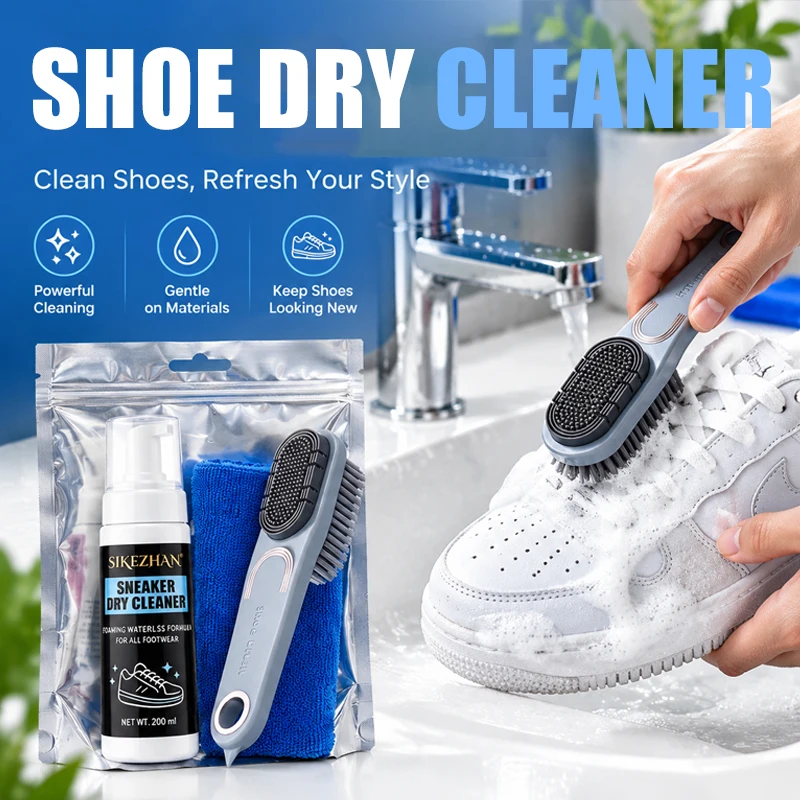 Shoe Cleaner Foam Kit Rinse Free Sneaker Cleanser with Dual Bristle Brush Towel Dirt Stain Remover for Footwear 200ml - SIKEZHAN