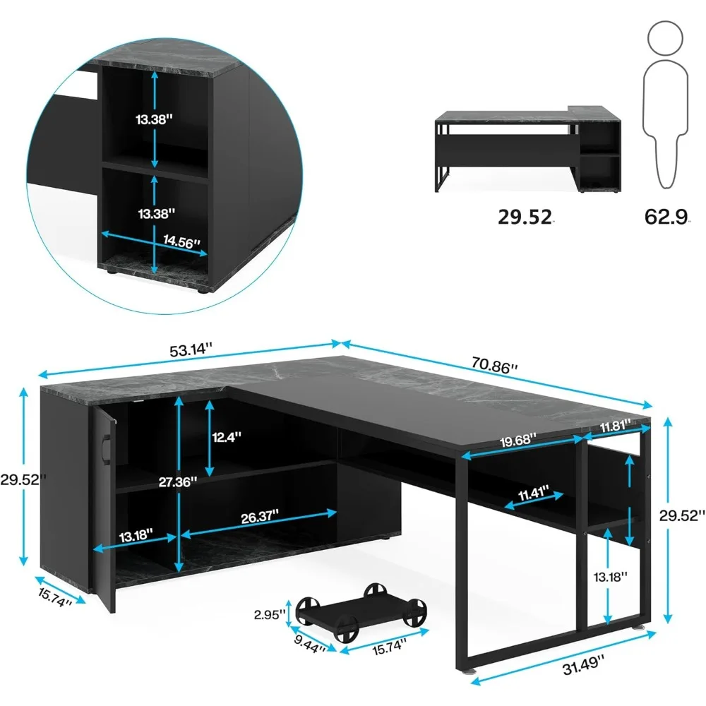 Executive Desk, L Shaped Desk with Cabinet Storage, Executive Office Desk with Shelves, Business Furniture Desk Workstation