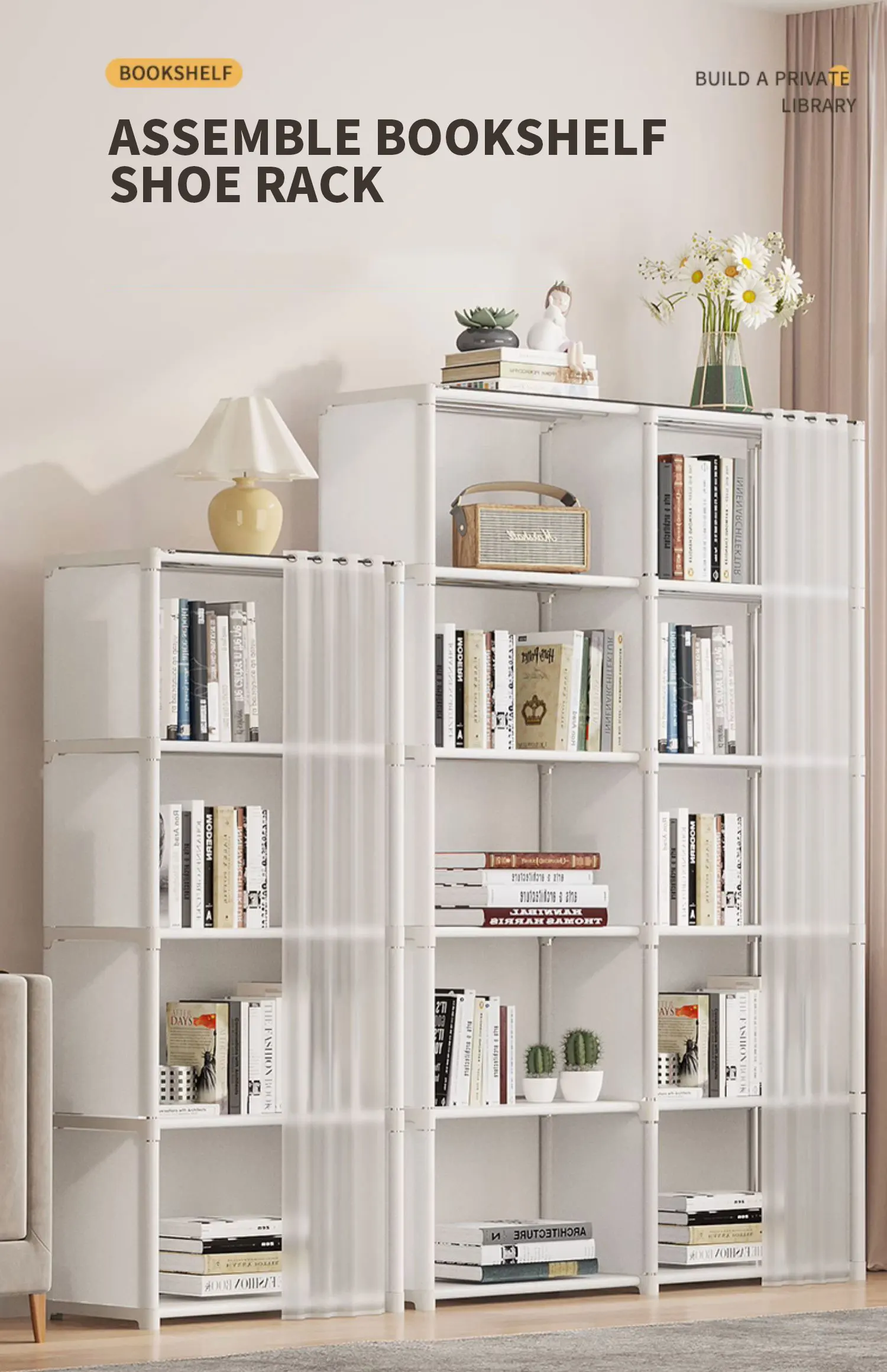 6-lagiger Schlafzimmer-Kleiderschrank, Aufbewahrungsregal, Kleiderschrank mit Vorhang – staubdichter Organizer für Steppdecken, Kleidung, Decken, Bücherschuhe – Detail 1