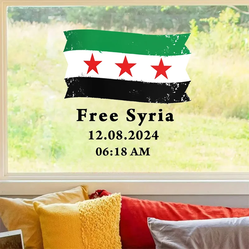 Flaga Syrii z bezpłatnym tekstem Syria, 08/12/2024 Naklejka ścienna Samoprzylepne naklejki do salonu, sypialni, lodówki, okna, samochodu — zdjęcie 3