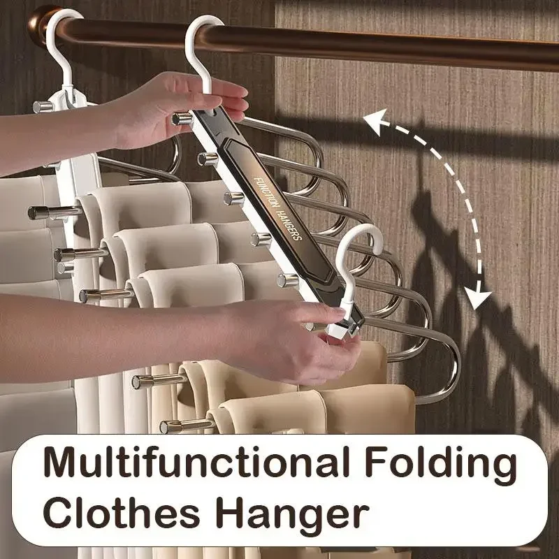 6 Layers Anti-Slip Pants Hangers Space Saving Closet Organizer Multifunctional Wardrobe Clothes Storage Rack 50mm Wide Spacing Multi-Tier Trousers Hanger for Jeans Slacks