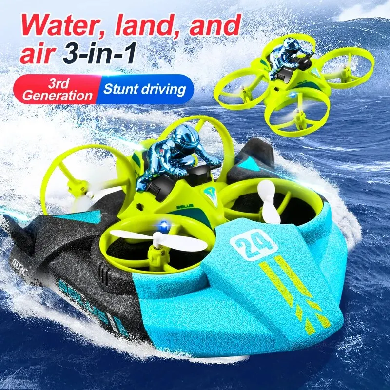 RC Mini Drone Altitude Hold Headless Mode 3 in 1 Sea Land Air Flight 2.4G 6-Axis Quadcopter Boat RC Helicopter For Kid