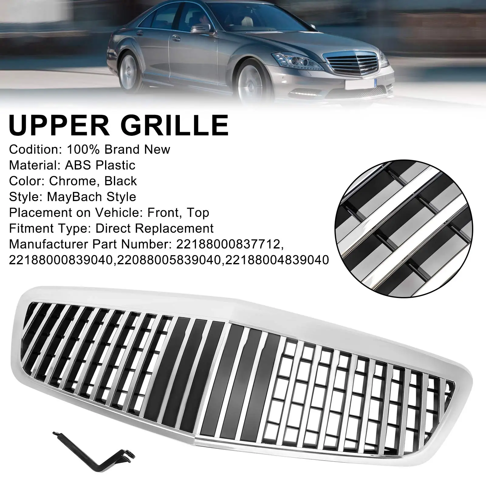 Передняя решетка в стиле Artudatech MayBach, подходит для Mercedes Benz S-Class W221 S550 S600 S63 S65 Chrome