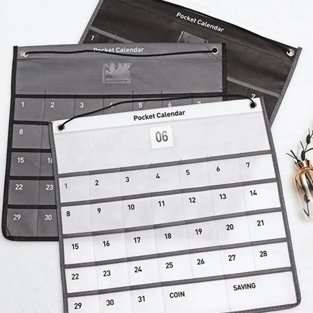 Nonwoven Fabric Monthly Money-saving Calendar with Banknote Slots Wall Hanging Wall Storage Bag with Calendar