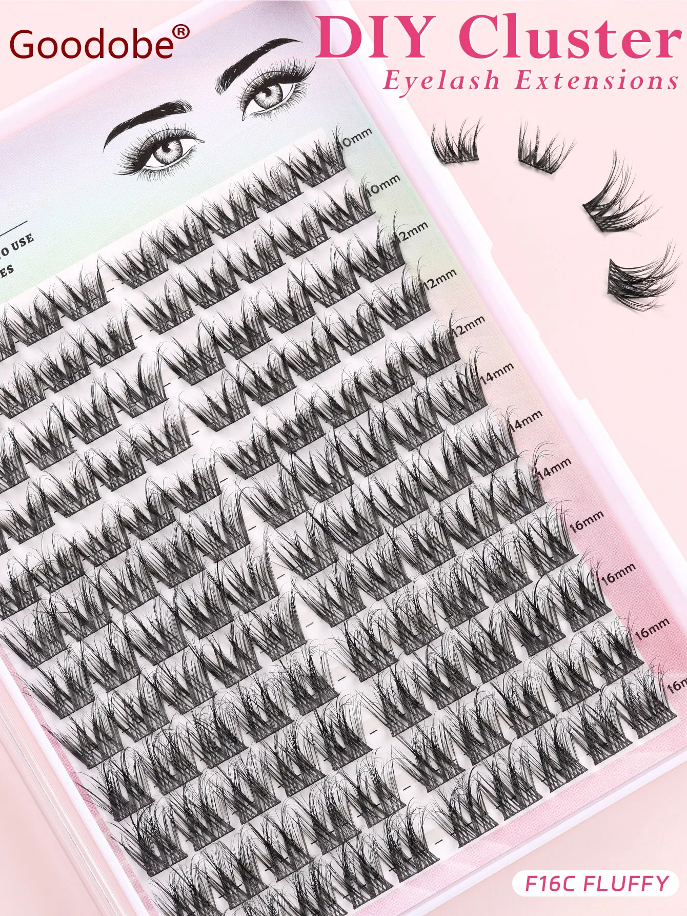 

Goodobe F16 C/D/Fluffy Curl 12 Rows 120pcs Mix Length10-16mm Clusters Eyelashes DIY Lash Extension Individual Thick Eyelashes