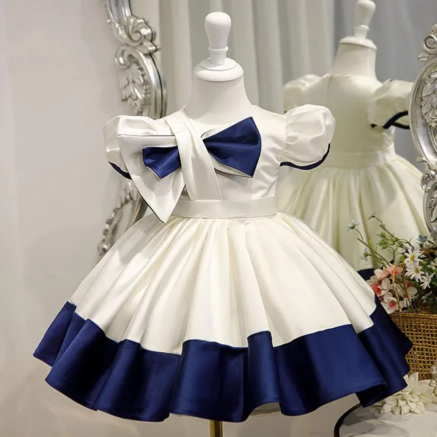 

High-End Flower Girls Evening Gown Big Bow Design Spanish Vintage Children Birthday Party Dresses For Easter