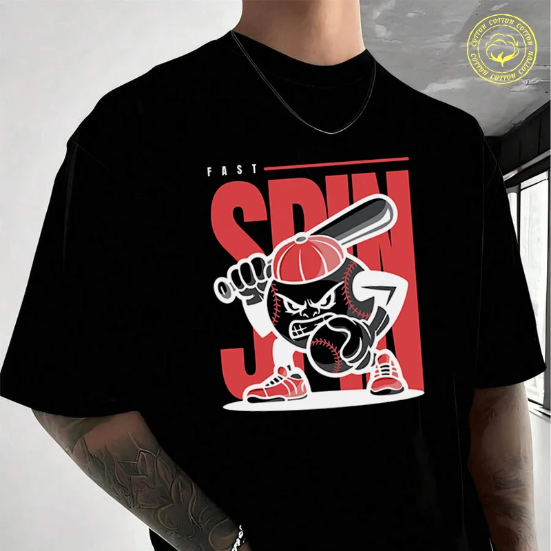 

Angry Baseball With A Bat In Hand Design Moto Cotton T-Shirt New Men's Casual O-neck Short Sleeve Tees