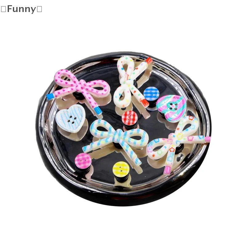 〔Funny〕10Pcs Cute Bow Shoes Charm Simple Polka Dot Buttons Shoes Buckle Summer Beach Sandals Shoe Charms DIY Shoe Decoration