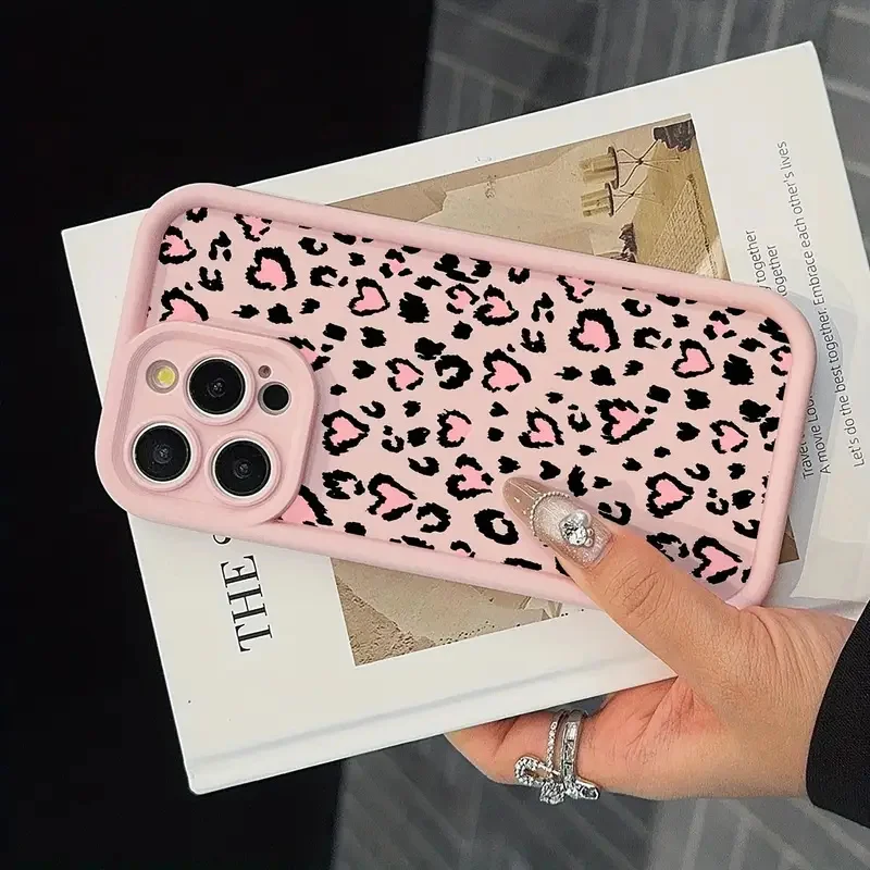 

Pink leopard print soft silicone phone case is suitable for iPhone 15 16 14 13 12 11 Pro Max 16 7 8 X XR XS Plus Cute phone case