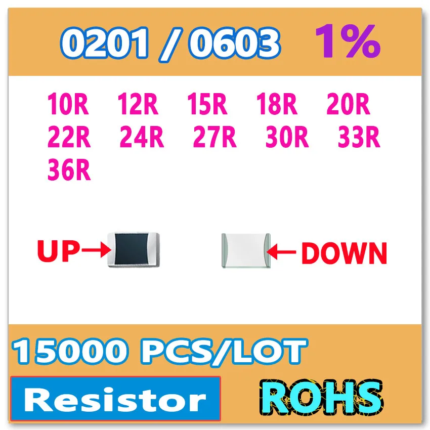 JASNPROSMA 0201 F 1% 15000pcs 10R 12R 15R 18R 20R 22R 24R 27R 30R 33R 36R smd 0603 resistor OHM de alta qualidade