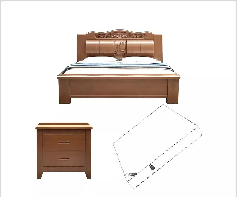 Thickened full solid wood bed 2 meters master bedroom double bed adult 1.8 meters Chinese storage bed 1.5 meters