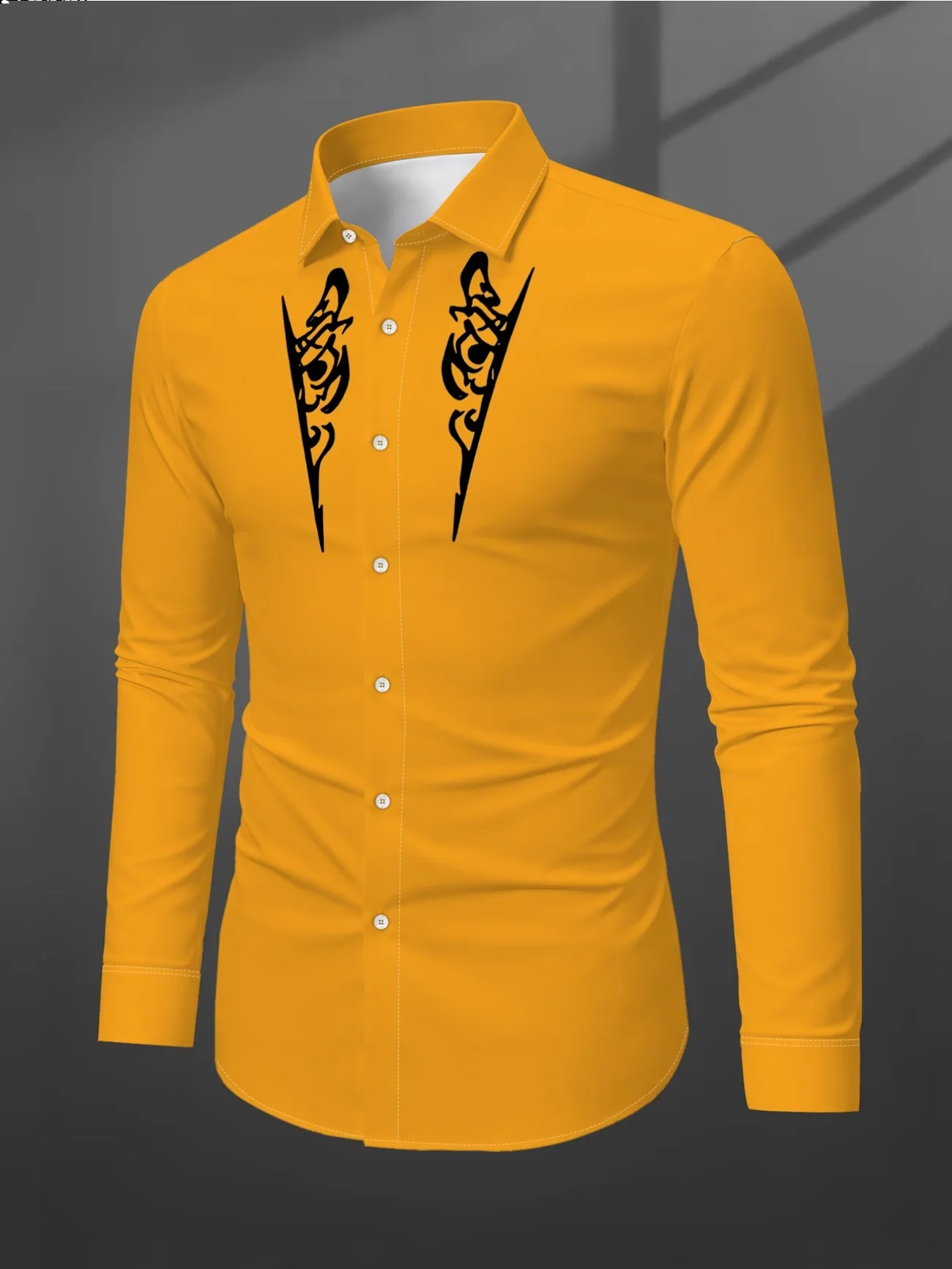 New black background and red border Navajo ethnic totem print men's long sleeved shirt Western style casual shirt
