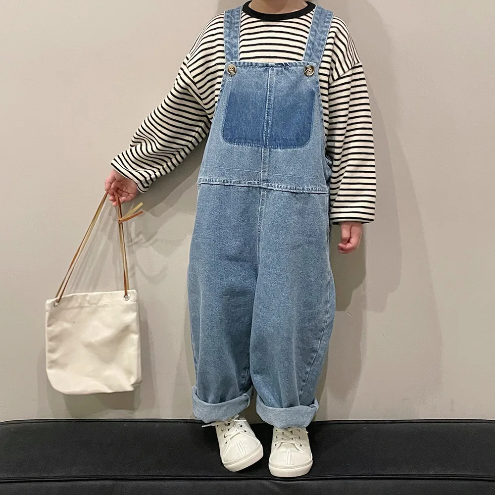 New Spring Kids Overalls Washed children\'s cute loose denim suspenders Trousers Girls Boys casual Pant