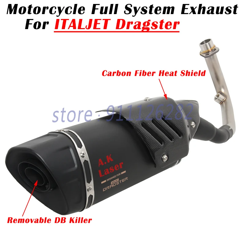 Slip On For ITALJET Dragster 125 200 Motorcycle Exhaust Escape Full System Modify Muffler With DB Killer Front Middle Link Pipe