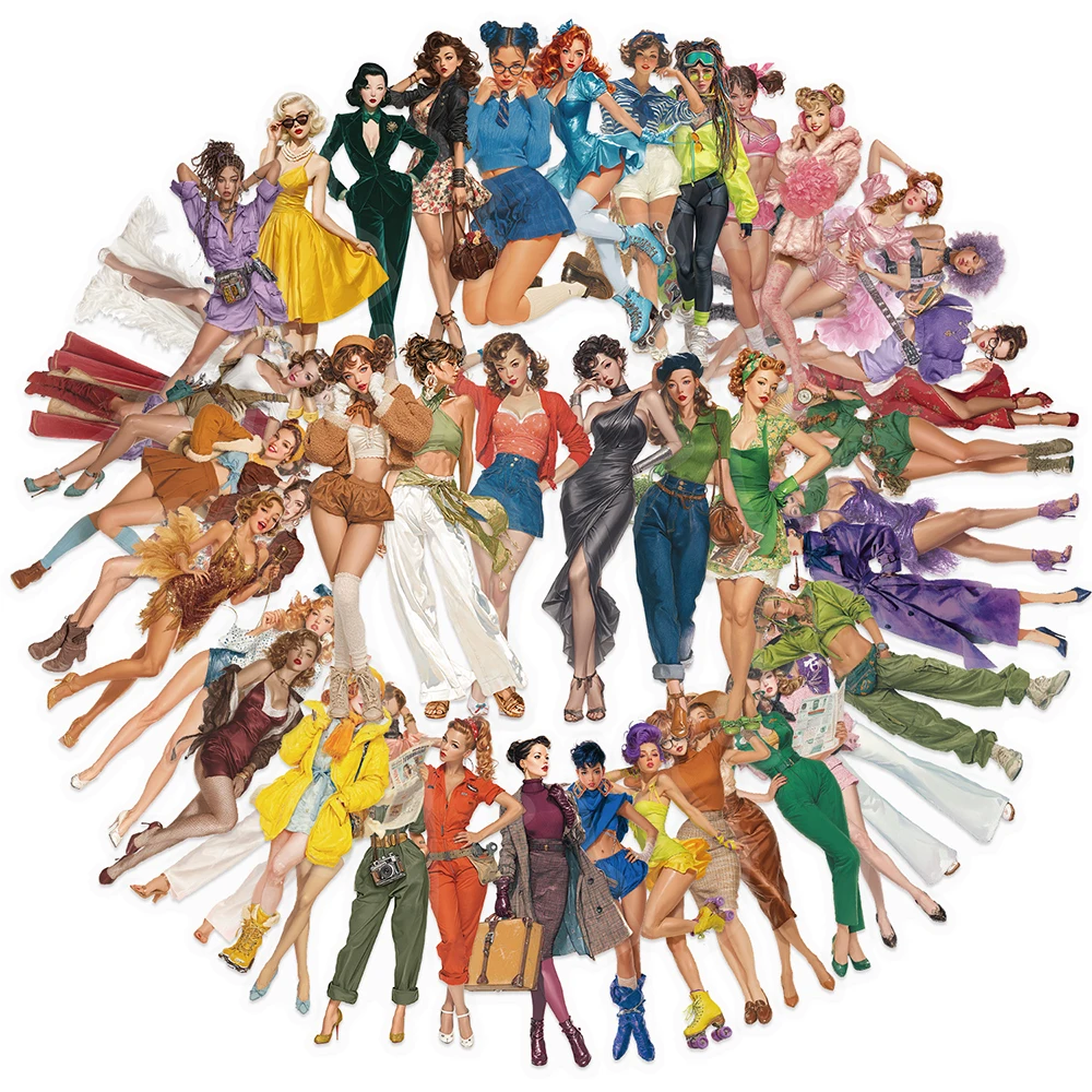 10/30/50 قطعة شفافة الرجعية البوب نمط فتاة ملصقات المشارك مثير دبوس يصل الفتيات الشارات DIY بها بنفسك الأمتعة الهاتف الغيتار الكبار ملصق لعبة