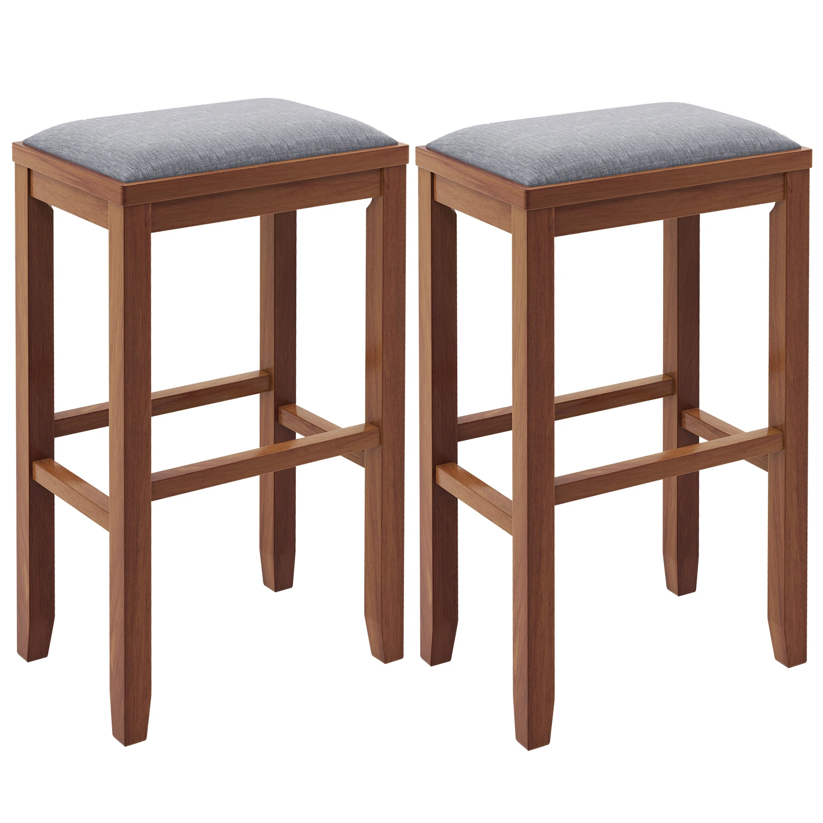 

Set of 2 Upholstered Bar Stools Wooden Bar Height Dining Chairs Walnut