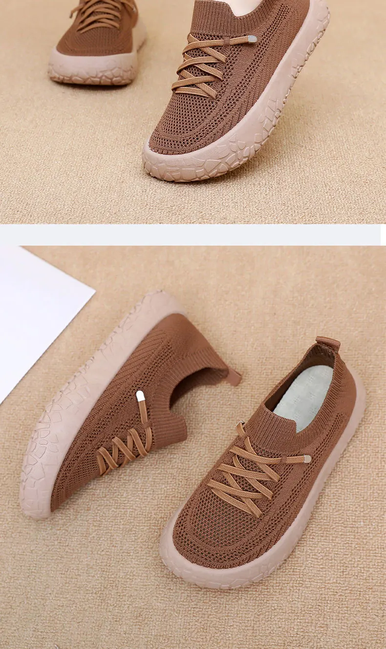 Damen-Stricksocken-Sneaker, atmungsaktives, hohles, fliegengewebtes Obermaterial, rutschfeste, rockartige Textur, dicke Sohle, leichte, lässige Wanderschuhe – Detail 24