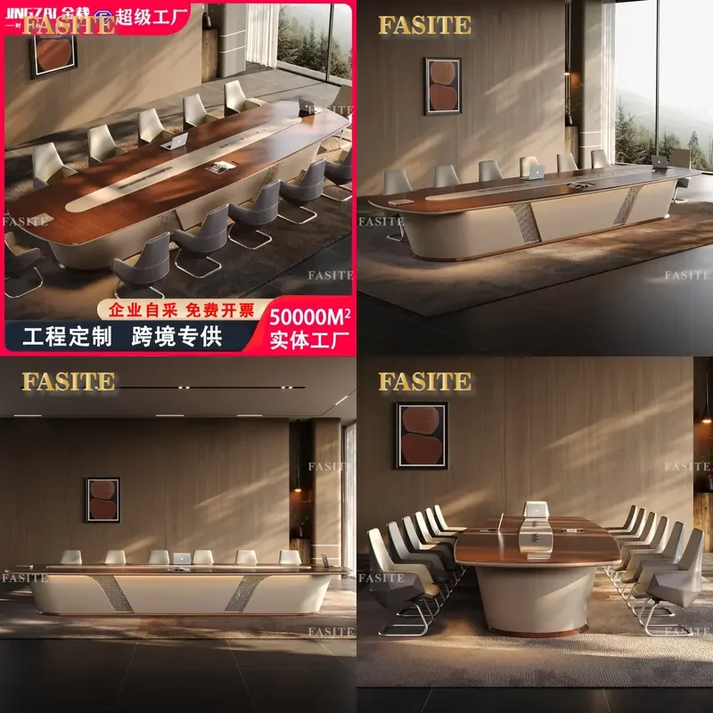 For Large Rectangle Conference Table Modern Simple Office Meeting Desk High End Negotiation Table and Chair Set Business