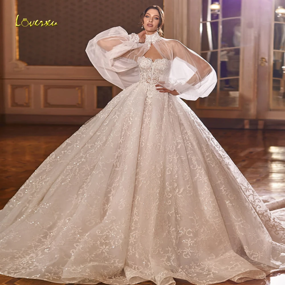 

Loverxu Ball Gown Luxury Wedding Dresses 2024 Strapless With Jacket 2 In 1 Vestido De Novia Lace Sequined Elegant Robe De Mariee