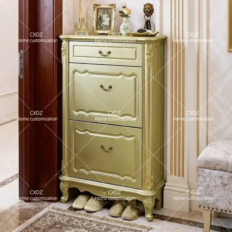 Pure Solid Wood Tipping Bucket Shoe Cabinet Entryway Porch Storage Small Apartment Foyer Locker Household Shoe Rack