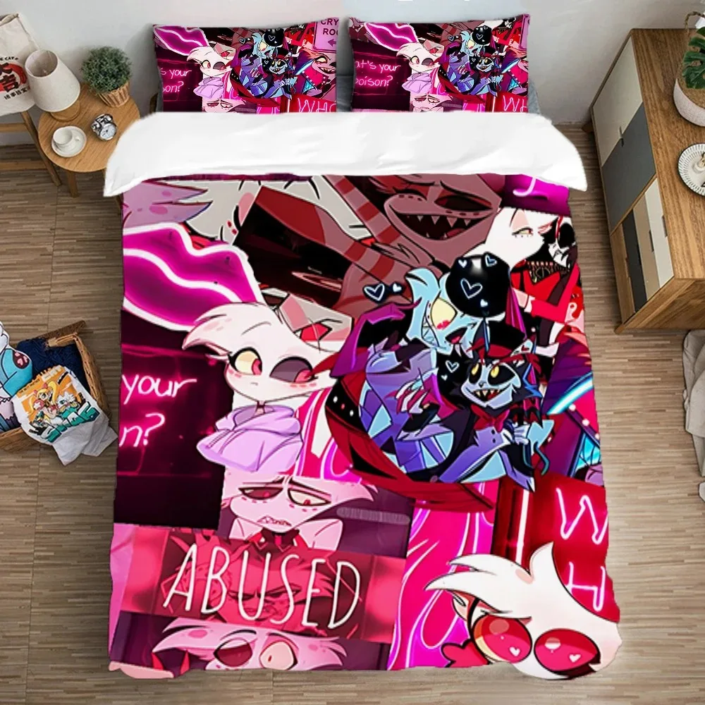 

Queen Bed Comforter Sets Art Quilt Cover Set H-Hazbin Hotels Bedding Set Double Size Duvet Covers Pillowcase Fashion Linen Home