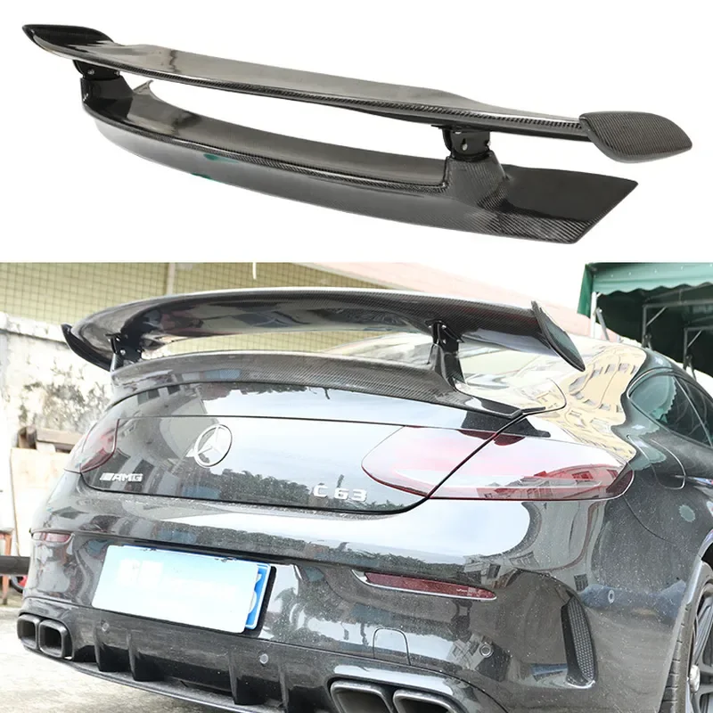 for Mercedes Benz C Class W205 C63 Coupe Rear Trunk Spoiler Carbon Fiber Double Layer Style Tail Wing Flap