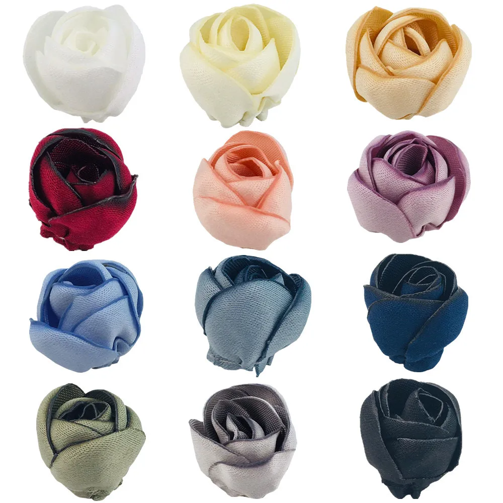 

500pcs 2cm Korean Mini Diy Rose Small Flower Fabric Fabric Handmade Burning Edge Tulip Headwear Accessories Wholesale
