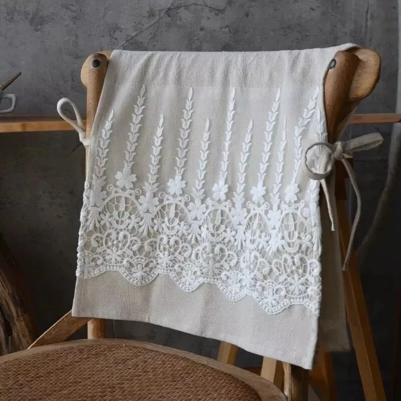 Lace Pattern Cotton and Linen White Linen Color Home Chair Back Towel Decoration for Dining Room Wedding Party Table Cover