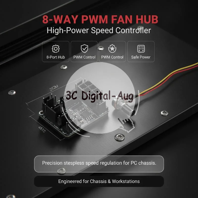 High Performance 12V 8-Channel PWM Fan Speed Controller Adjustable Miner PC Fan Hub for Gaming PC Mining Rig