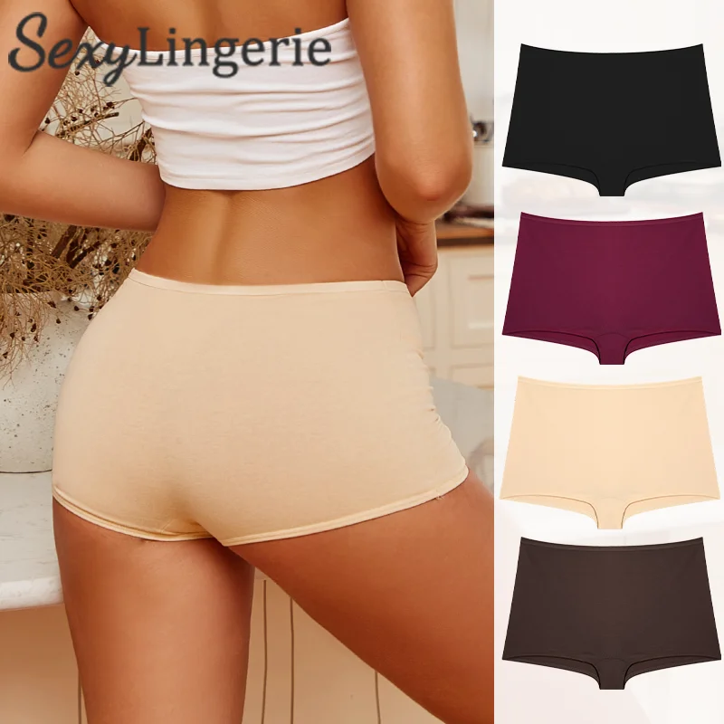 Women\'s Cotton Panties Seamless Sports Boxers Underwear Female Solid Color Briefs Cozy Lingerie Intimate Underpants Soft XS-XL