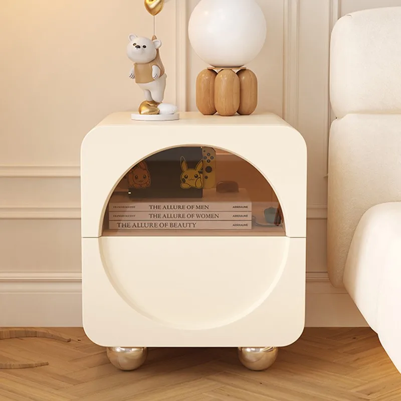 

Cream Style Bedside Table Light Luxury Bedroom Simple Modern Creative Designer All Solid Wood Small Girls Bedside Cabinet 2024