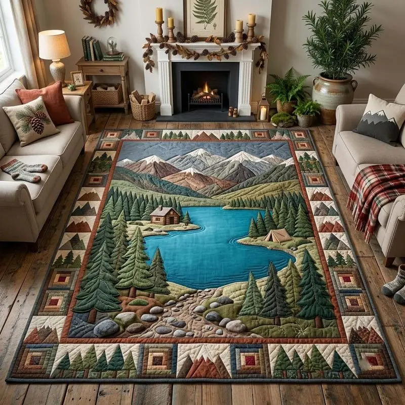 VIKAMA Green Forest Mountain Landscape Area Rug Non Slip Soft Washable Floor Carpet for Living Room Bedroom Home Decor