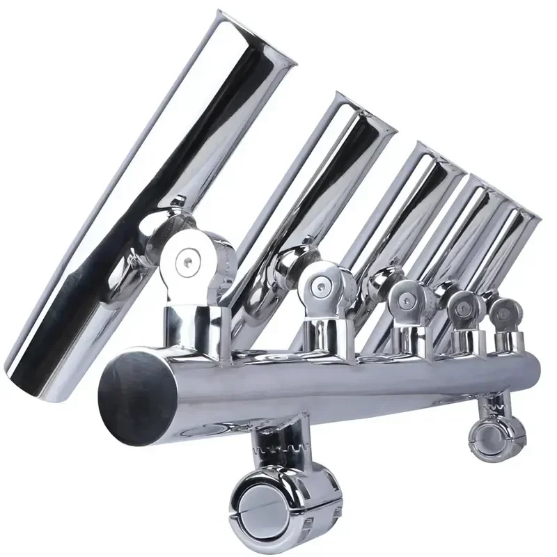 Stainless Steel 5 Tube Connection Fishing Rod Stand Support 5 Tube Clamp Fixed Marine Hardware Fittings
