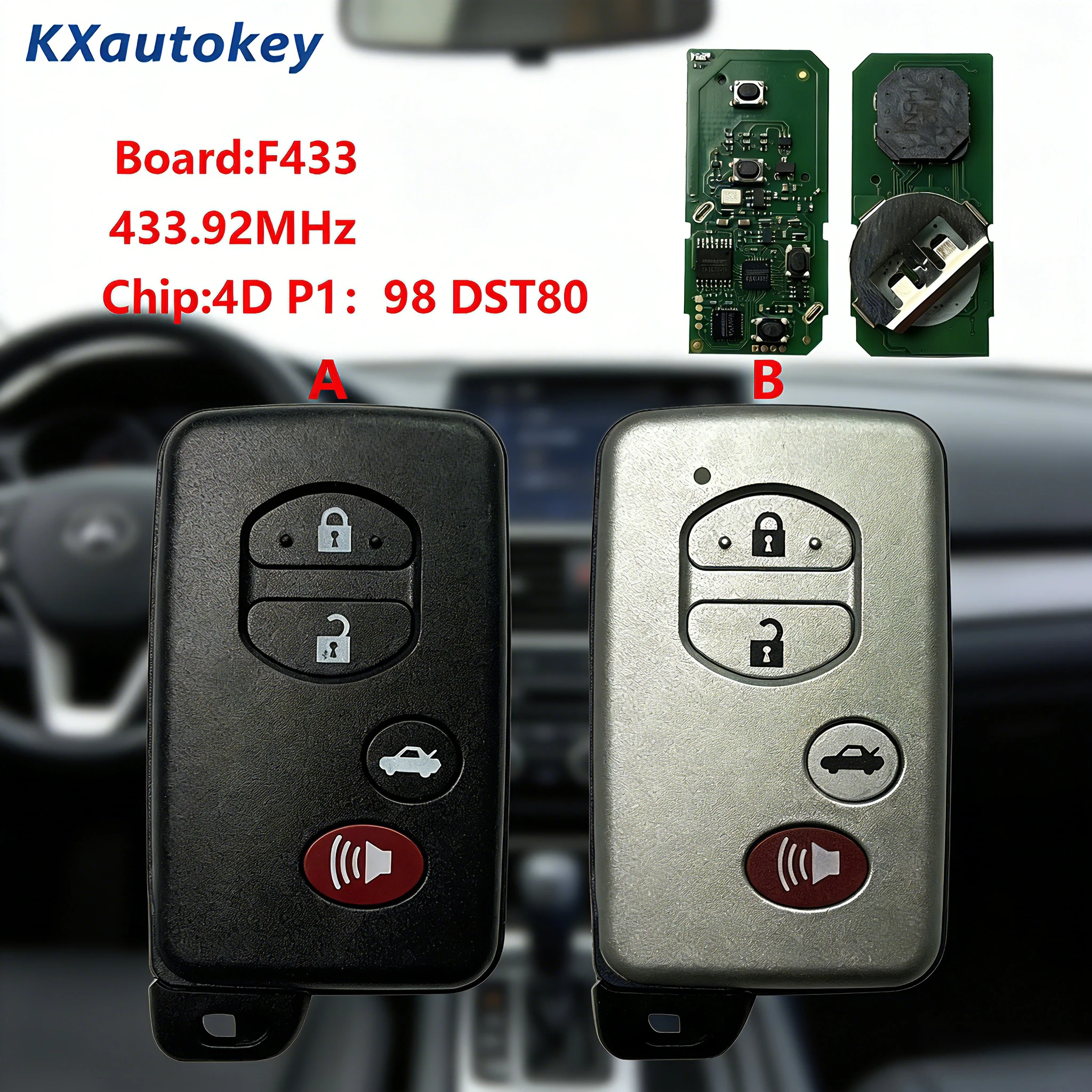 

KXK007071 For Toyota Smart Remote Key Board-F433 Chip-4D P1 98 DST80 Aftermarket Durable Full Set Chip Key For Toyota