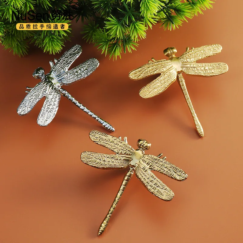 1Pcs Brass Dragonfly Chrome Small Handle Cabinet Door Wardrobe Cupboard Nordic Gold Drawer Brass Pull