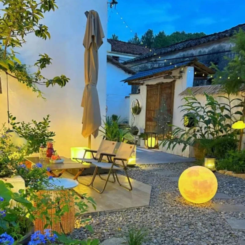 

Customized 2023 popular outdoor PE moon lamp solar lawn lamp moon courtyard garden decoration atmosphere floor