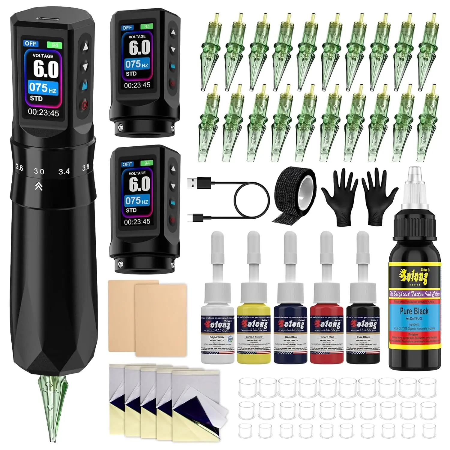 

Tattoo Kit for Beginners: 7 Stroke Lengths, Dual 1600mAh Batteries, Complete Set