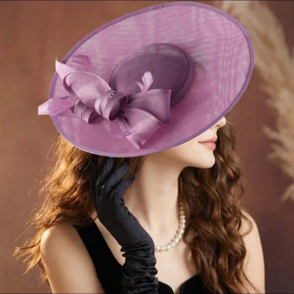 Party Exquisite Mesh Bow Headband French Wide Brim Feather Fascinator Hat Flower Elegant Masquerade Hair Band Wedding