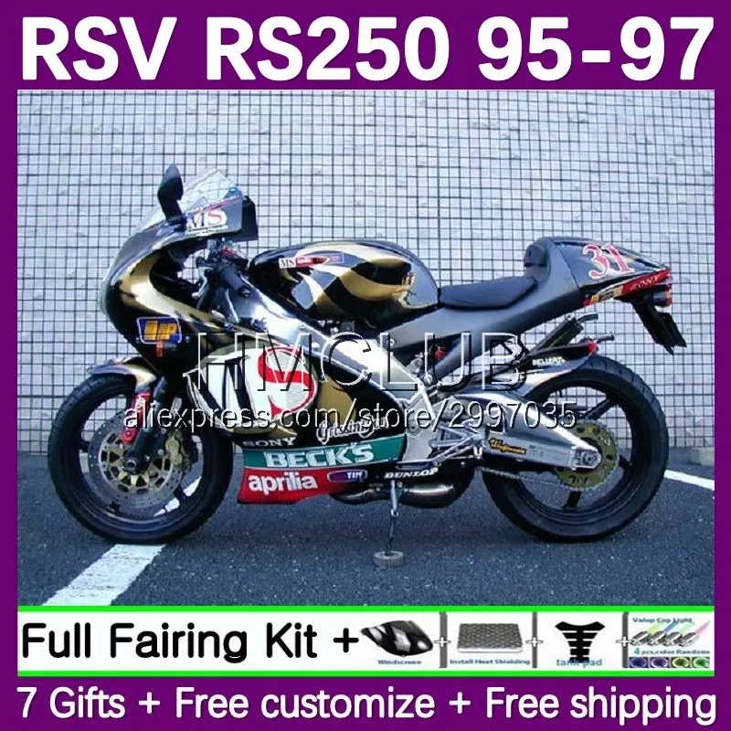 Fairings Kit For Aprilia RS-250 RSV250 RS250 RSV RS 250 R RR 79No.42 RS250R 95 96 97 RSV250RR 1995 1996 1997 Bodys Black golden