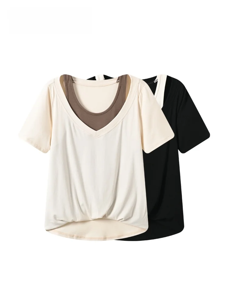 

Fashionable Short Sleeve T-Shirt Women's plus Size Summer New Style Cara CLUB Big Code Slimming Trendy Shoulder Top